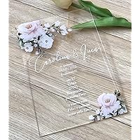 Wedding Acrylic Invitation,Eucalyptus white rose,DIY Invites,Acrylic Wedding Invite,Custom Acrylic Birthday Invitation,Acrylic Graduation Invitations,Green Leaves (1pc Sample Acrylic)