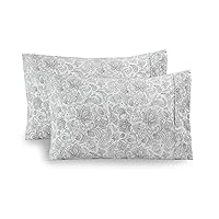 Elegant Comfort Ultra Soft Set of 2 Floral Pint Pillowcases - 1500 Premium Hotel Quality Microfiber, Soft and Smooth Envelope Closure 2-Piece Pillow Covers - Standard/Queen, Paisley Gray
