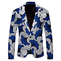 Body Suit Men African Style Printed Pocket Buttons Long Sleeve Jacket Suit Jacket Tops and Prom Suit