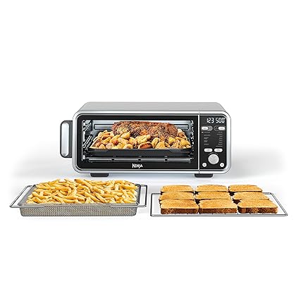 Ninja SP301 Dual Heat Air Fry Countertop 13-in-1 Oven with Extended Height, XL Capacity, Flip Up & Away Capability for Storage Space, with Air Fry Basket, SearPlate, Wire Rack & Crumb Tray, Silver
