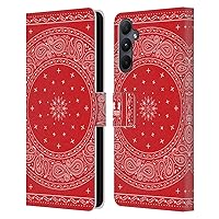 Head Case Designs Round Red Classic Paisley Bandana Leather Book Wallet Case Cover Compatible with Samsung Galaxy A05s