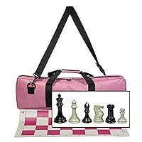 WE Games Premium Tournament Chess Set with Deluxe Pink Canvas Bag, Super Weighted Staunton Chess Pieces - 4 Inch King