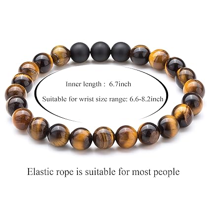 Hamoery Men Women 8mm Tiger Eye Stone Beads Bracelet Elastic Natural Stone Yoga Bracelet Bangle-21003