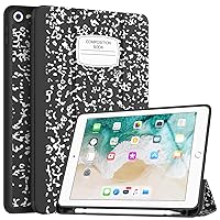Soke iPad 6th/5th Generation Case with Pencil Holder - [Full Body Protection + Auto Wake/Sleep], Shockproof Soft TPU Back Cover for Apple iPad 9.7 inch 2018/2017, Book Black