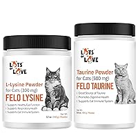 Lots of Love Felo Bundle of 2 - Taurine Supplement for Cats (16oz) and L-Lysine Powder for Cats (12 oz)