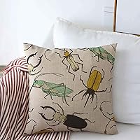 Throw Pillows Cover 18 x 18 Inches Brown Beetle Pattern Funny Animals Cute Wildlife Animal Colorful Abstract Drawn Stag Grasshopper Hand Cushion Case Cotton Linen for Fall Home Decor