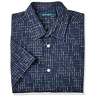 Perry Ellis Men's Space Dyed Broken Check Short Sleeve Button-Down Shirt, Ink, Small