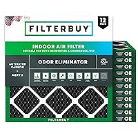 10x10x1 Air Filter MERV 8 Odor Eliminator (12-Pack), Pleated HVAC AC Furnace Air Filters Replacement with Activated Carbon (Actual Size: 9.50 x 9.50 x 0.75 Inches)