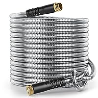Stainless Steel Garden Hose 50 ft, Flexible Metal Water Hose 50ft with 3/4'' Crush Resistant Solid Brass Fittings, Heavy Duty, No Kink & No Tangle, Lightweight, Durable, Easy to Coil