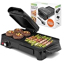 Nutrichef 3-in-1 Grill, Griddle, & Panini Press - Nonstick Coating, Temperature Control - Multiuse Countertop Sandwich Maker - Removable Drip Tray - 1500W - Compact Griddle - 20.3 x 12.5 x 5.3, Black