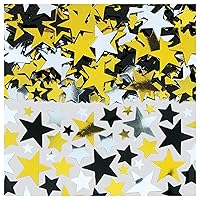 Hollywood Stars Metallic Black, Silver & Yellow Confetti - 2.5 oz. (1 Pc) - Perfect for Glamorous Events & A-list Affairs