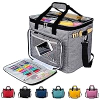 Hoshin Knitting Bag for Yarn Storage, High Capacity Yarn Totes Organizer with Inner Divider Portable for Carrying Project, Knitting Needles(up to 14”), Crochet Hooks, Skeins of Yarn (Grey)