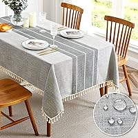 QIANQUHUI Embroidered Tablecloth for Dining Table,Rustic Farmhouse Kitchen Table Cloth Blue Table Cover, Dust Proof Spillproof Soil Resistant Cotton Linen Rectangle Table Cloths（L-Gray,55x86 inch）