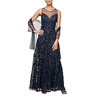 Alex Evenings Women's Cap Sleeve Embroidered Gown