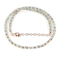 Natural Multi Zircon Faceted Rondelle Bead Gemstone Necklace With Rose Gold Plated 925 Sterling Silver Chain. Jewelry Gift - 45 CM