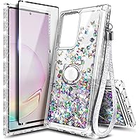 NGB Samsung Galaxy Note 20 Ultra/Note 20 Ultra 5G Case with Screen Protector (Maximum Coverage, Flexible TPU Film), Ring Holder/Wrist Strap, Glitter Liquid Sparkle Floating Cute Case (Crystal Gem)