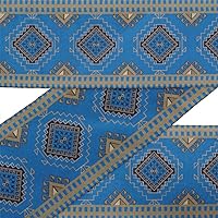 Blue Aztec Geometric Ribbon Trim Tape Fabric Laces for Crafts Printed Velvet Trim 9 Yards Sewing Accessories 3 Inches