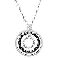 Dazzlingrock Collection 0.07 Carat (ctw) Round Black & White Diamond Ladies Circle Pendant Necklace, Sterling Silver