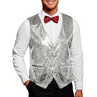 COOFANDY Men's Sequins Vest Slim Fit Christmas Party Vest Shiny Dress Waistcoat for Wedding, Prom, Events