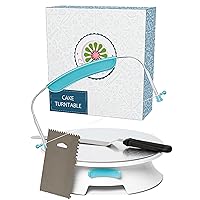 ForeverSmooth Cake Turntable Stand- Sturdiest Rotating Cake Leveler & Slicer. Decorating Supplies Kit w/Offset Spatula Set, Icing Bench Scraper, Cake Boards. 12 Inch White Spinner Baking Accessories