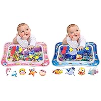 Infinno Tummy Time Water Mat for Babies, Baby Toys for 3 6 9 Months Girls and Boys Sensory Development, Pink Dolphin Style and Yellow Octopus Style