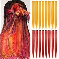12 PCS Colored Red Orange Hair Extensions 21 Inch Colorful Clip in Hair Extensions Straight Synthetic Hairpiece for Women Kids Girls Halloween Christmas Cosplay (Red Orange)