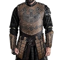 HiiFeuer Viking Embossed Chest Armor with Medieval Thigh Armor and Embossed Arm Bracers, Retro Vintage Faux Leather Barbarian Costume for LARP Ren Faire Halloween
