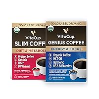 Vitacup Genius & Slim Coffee 32 Pod Bundle | Superfood & Vitamins B1, B5, B6, B9, B12 Infused | Variety Pack of (2) 16 Count Single Serve Pods Compatible with K-Cup Brewers