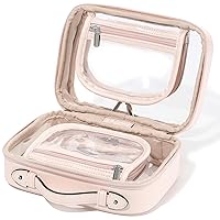 Veki TSA Approved Toiletry Bag Transparent Makeup Bag Double Travel Cosmetic bags Case Waterproof Toiletries Bag Medium Capacity Open Storage bag Organizer for Women and Girls (Medium Pink)