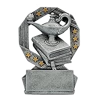 Academic Hexa Star Trophy - 4.75 Inch Tall | Flame of Knowledge Award | Celebrate Scholastic success with this Luminous Lantern of Learning in Silver and Gold - Engraved Plate on Request