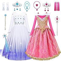 Girls Sleeping Beauty Costume And White Elsa Dress Up Costume Halloween Cosplay 2 Sets, 3T/100