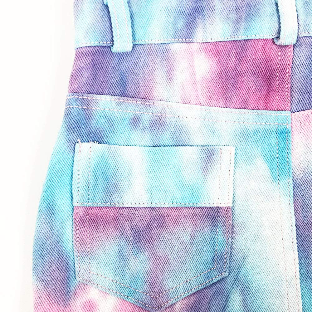 Peacolate 4-11T Little Girl Tie-dyed Short Overalls Vintage Dress Distressed Romper
