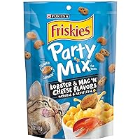 Purina Friskies Cat Treats, Party Mix Lobster & Mac 'N' Cheese Flavors - (Pack of 6) 6 oz. Pouches