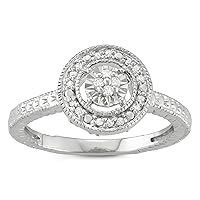 1/10 Carat Total Weight (cttw) Sterling Silver - Solitaire Look Diamond Halo Ring for Women