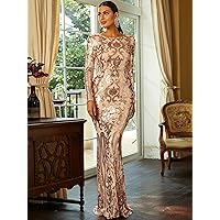 Women's Casual Ladies Comfort Dresses Zip Back Maxi Sequin Bodycon Prom Dress Leisure Perfect Comfortable Eye-catching (Color : Apricot, Size : X-Large)