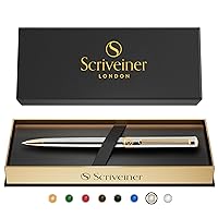 Scriveiner Silver Chrome Ballpoint Pen - Stunning Luxury Pen with 24K Gold Finish, Schmidt Black Refill, Best Ball Pen Gift Set for Men & Women, Professional, Executive, Office