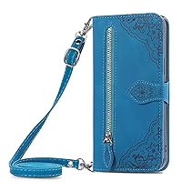 XYX Wallet Case for OnePlus N20 5G, Crossbody Chain Zipper Purse Wrist Diagonal Flower Leather Case Kickstand with 6 Card Slot for OnePlus Nord N20 5G, Blue