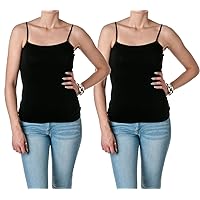 Casual Basic Women's Semi-Crop Camisole Cami Tank Top with Adjustable Straps - 2 Pk Black Black, S