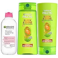 Back to School Bundle|Micellar Water (400mL) + Fructis Sleek & Shine Shampoo (22 Fl Oz), Conditioner (21 Fl Oz) (3 Items), 1 Kit (Packaging May Vary)