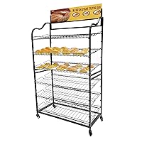 FixtureDisplays® Wide Metal Bakery Display Rack on Wheels, 6 Shelves with Header Holder, 39.5