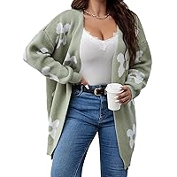 SHENHE Women's Plus Size Open Front Floral Print Chunky Oversized Long Cardigan Sweater