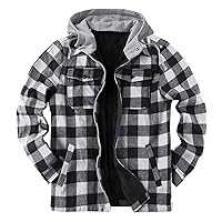 Mens Thermal Sherpa Fleece Lined Flannel Hoodies Button Down Long Sleeve Puffer Jackets Big and Tall Zip Up Plaid Coats