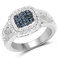 0.28 Carat Genuine Blue Diamond and White Diamond .925 Sterling Silver Ring