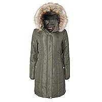 Women's Long Down Alternative Puffer Coat Detachable Plush Lined Fur Trim Hood