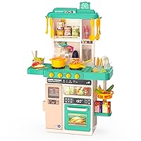 Kids Kitchen Play Set，Interactive Kids Kitchen Play Set with 50Pcs of Pretend Kitchen Toys，Realistic Sound Effects，and Simulated Functionality - Suitable for Toddlers Aged 2-12 Years (Green)