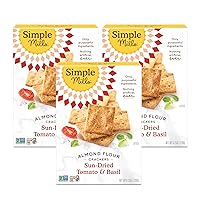 Simple Mills Almond Flour Crackers, Sundried Tomato & Basil - Gluten Free, Vegan, Healthy Snacks, Plant Based, 4.25 Ounce (Pack of 3)