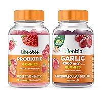 Lifeable Probiotic 2 Billion CFU + Garlic 2000mg, Gummies Bundle - Great Tasting, Vitamin Supplement, Gluten Free, GMO Free, Chewable Gummy