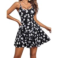 ADOME Sexy Dresses for Women Sleeveless Spaghetti Strap Mini Club Party Dress Ruffle Hem Slip Dress