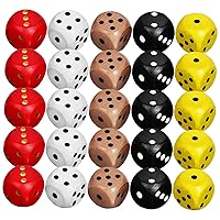 25pcs 6 Colored Sieve Wooden Chess Board Kids Toys Wooden Playset Large Dice 6 Sides Dices Couples Toy Rounded Corners Dice Board Game Props Gaming Casual Child Decorate