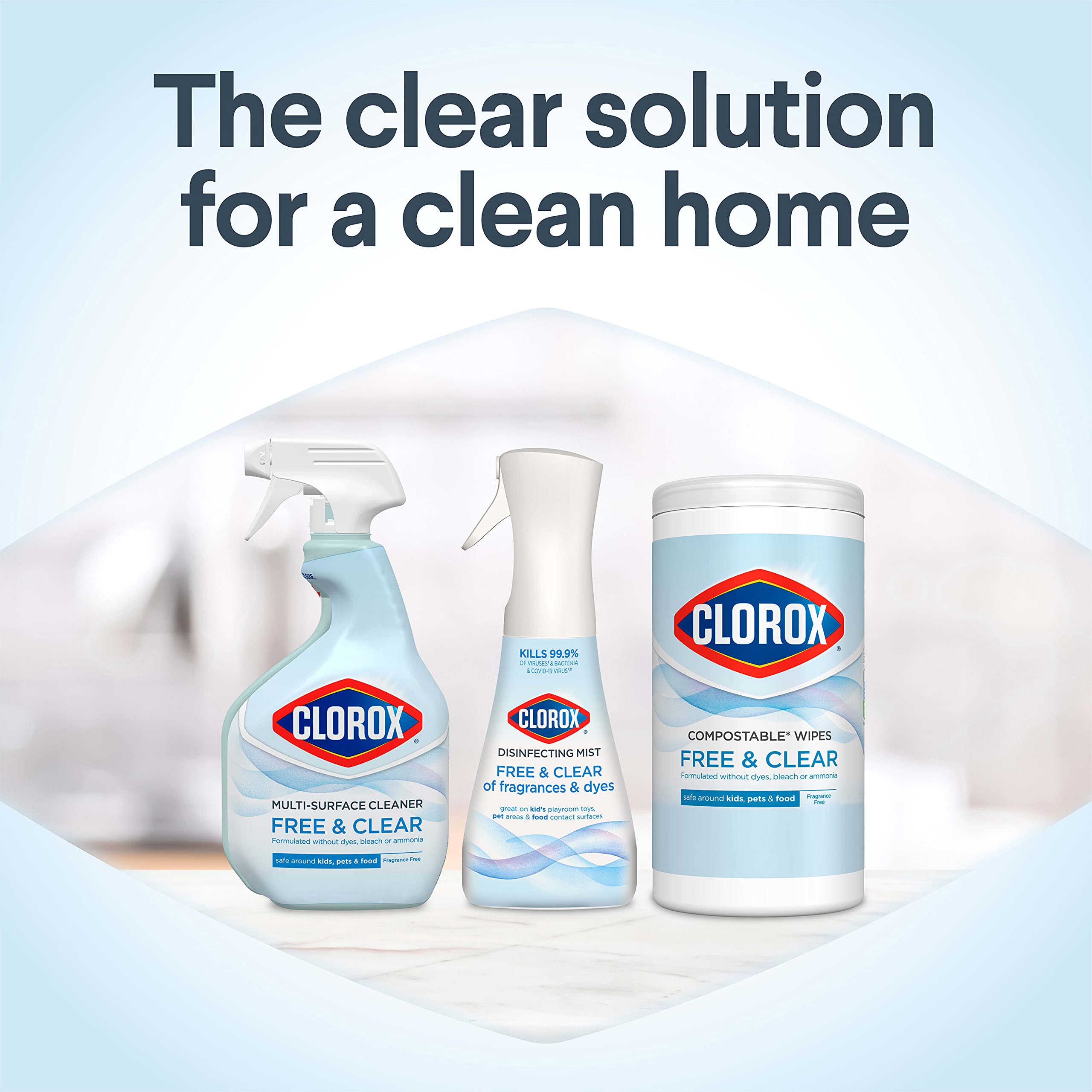 Clorox Free & Clear Disinfecting Mist, 1 Spray Bottle and 1 Refill, 14 Fl Oz Each